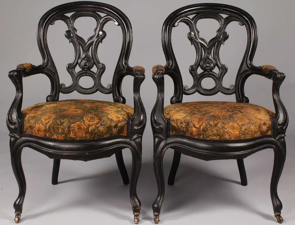 Lot 515: Pair of Rococo Revival armchairs, late 19th c.