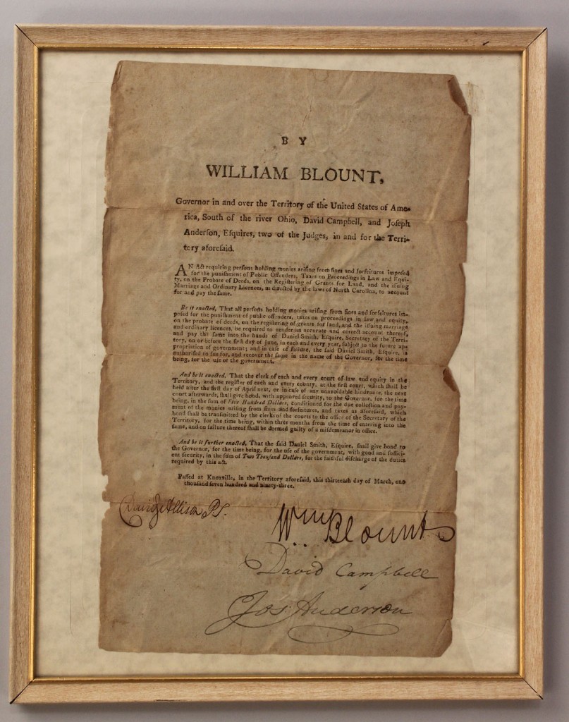 Lot 51: Wm. Blount signed document, 1793