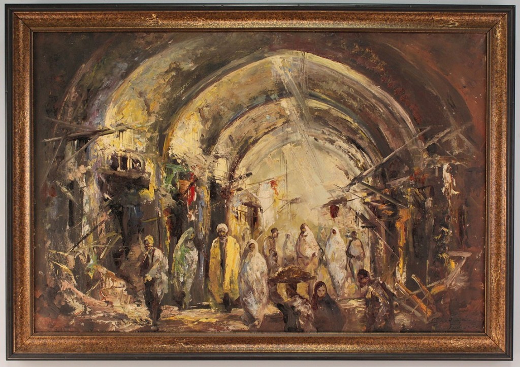 Lot 533: Oil on Canvas,  Middle Eastern Bazaar Scene