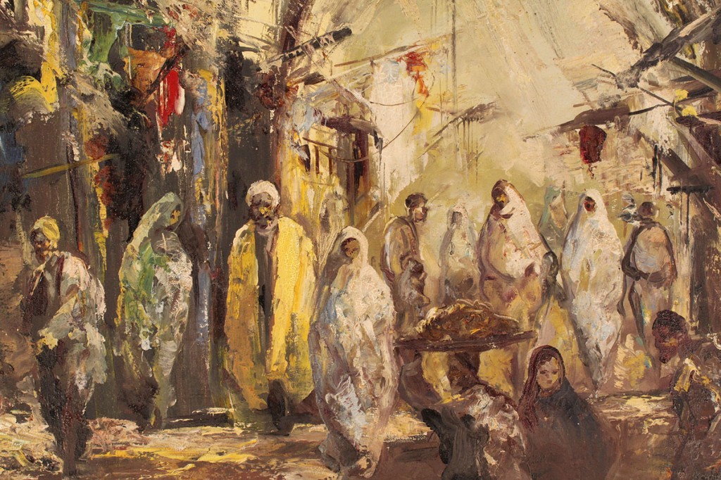 Lot 533: Oil on Canvas,  Middle Eastern Bazaar Scene