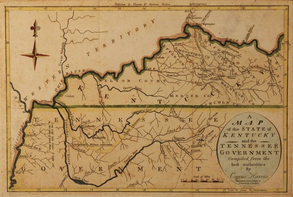 Lot 53: 1796 Tennessee Kentucky hand colored map