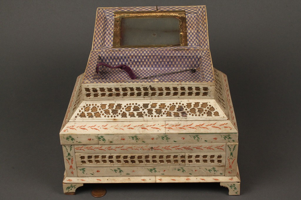 Lot 545: Russian carved walrus ivory sewing box