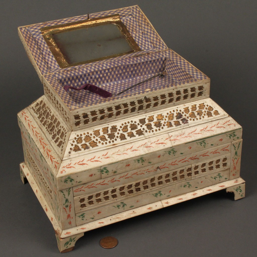 Lot 545: Russian carved walrus ivory sewing box
