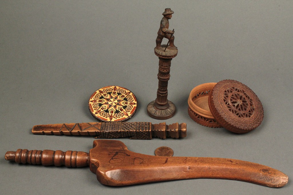 Lot 551: Five wooden sewing implements