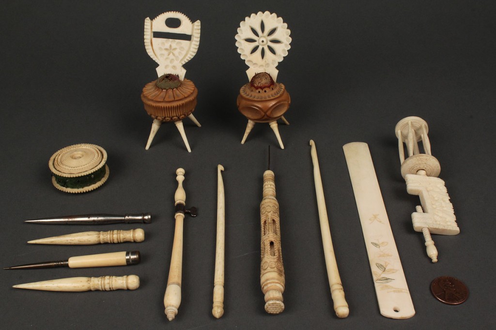 Lot 552: Collection of ivory sewing tools, 13 pcs