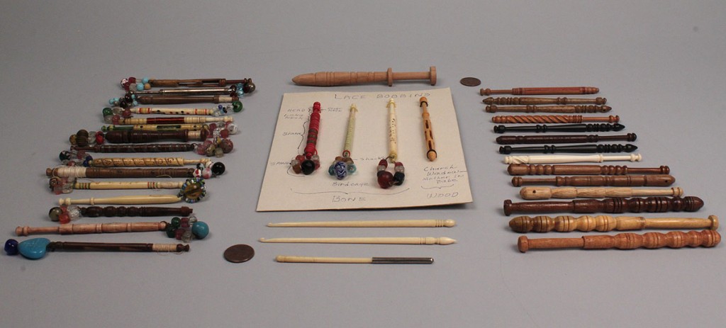Lot 553: Collection of lacemaking bobbins, 37 pieces