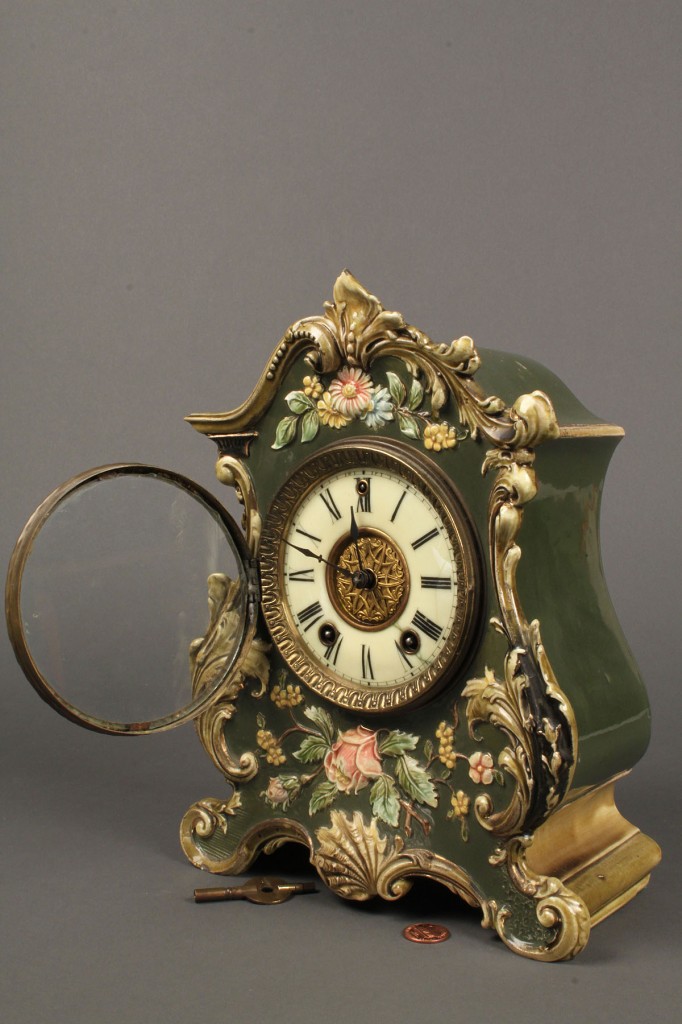Lot 576:  Gilbert Clock Co. Porcelain Mantle Clock
