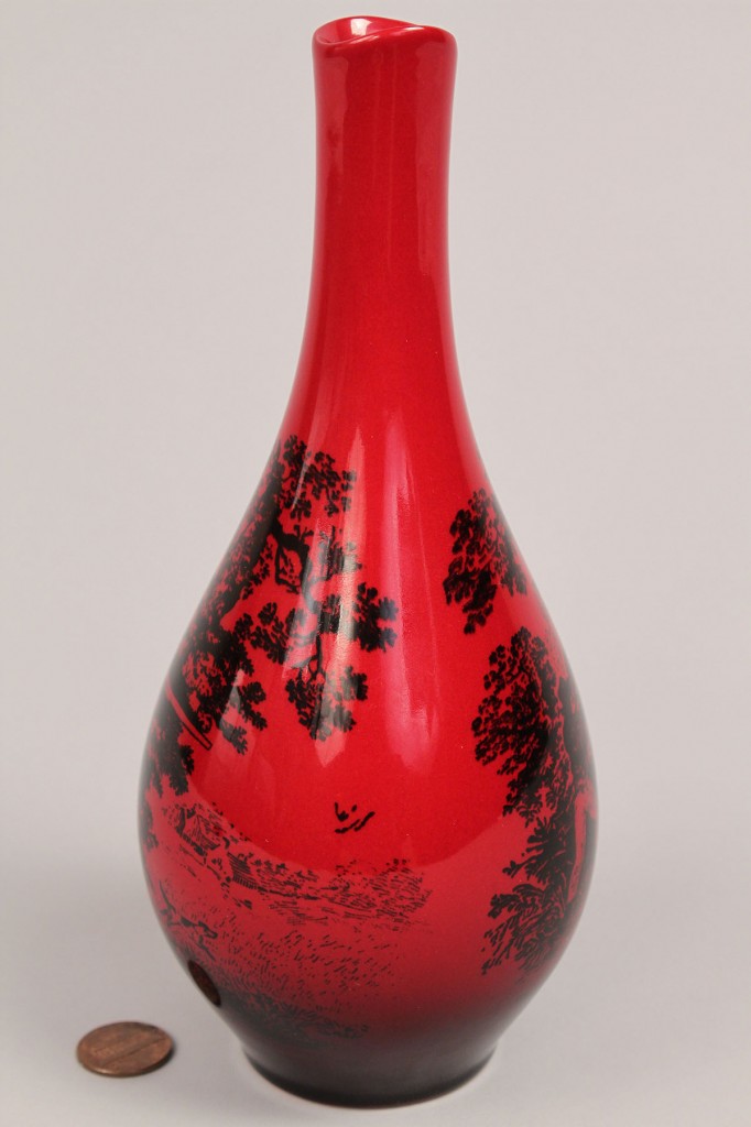 Lot 608: Royal Doulton Flambe Woodcut Vase & Porcelain Plaque