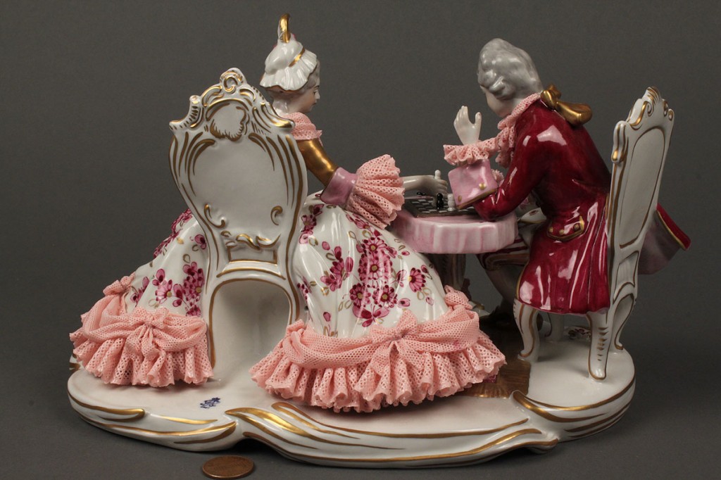 Lot 615: Dresden Porcelain Lace Figurine, chess game
