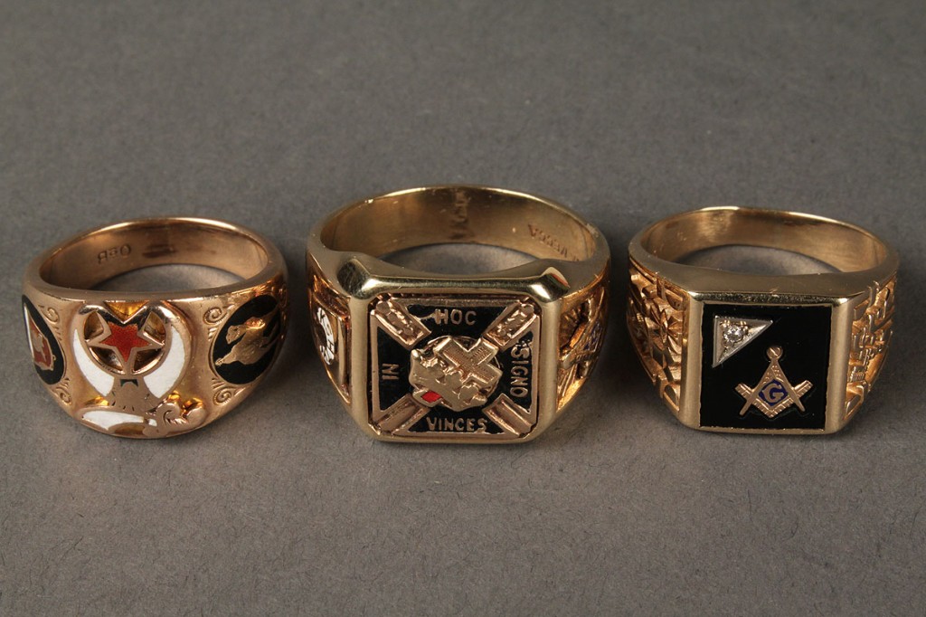 Lot 623: Lot of three 10K  Shriner's & Mason's rings