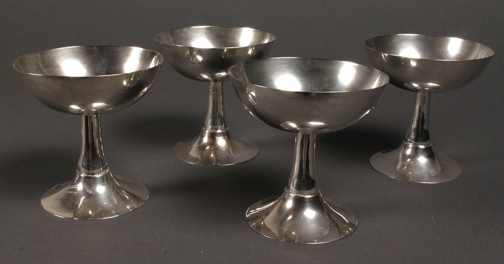 Lot 630: Set of 4 Mexican Sterling Dessert Compotes/Champagnes
