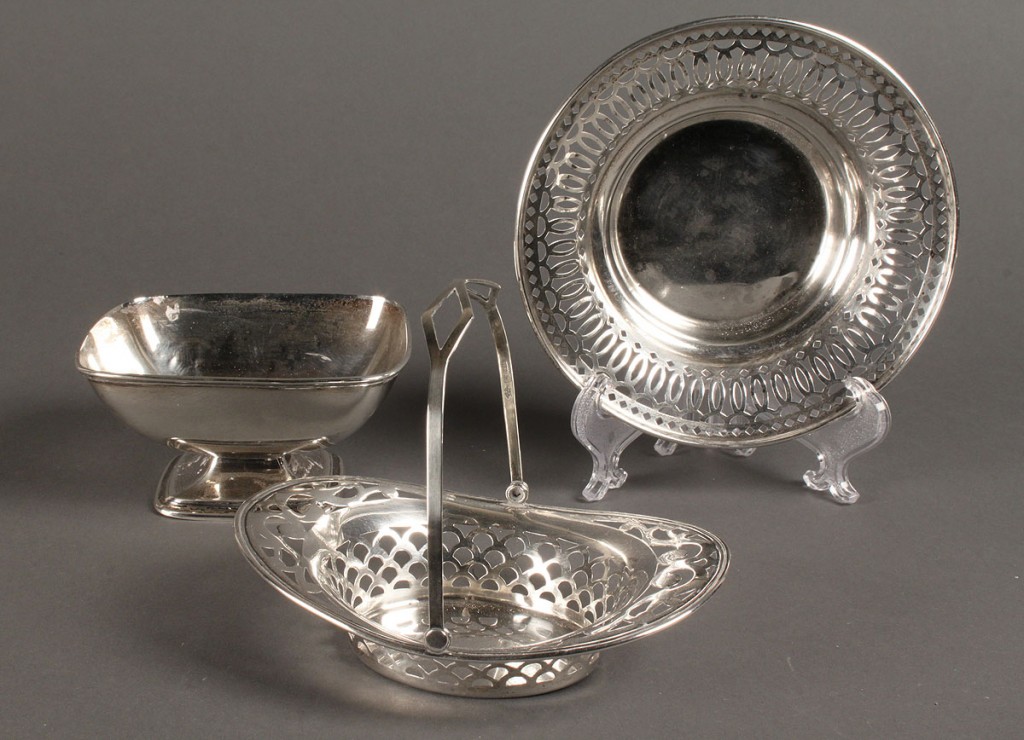 Lot 634: Lot of 13 sterling items: flatware & candy dishes