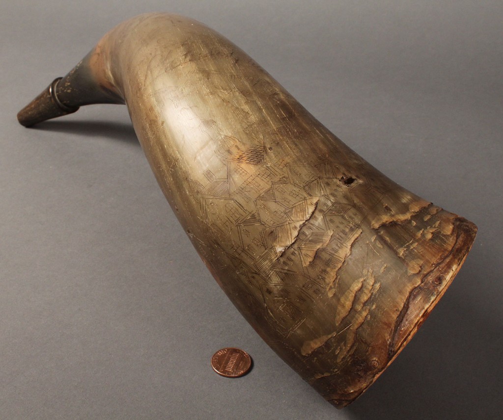 Lot 65: 18th Century Philadelphia Carved Powder Horn