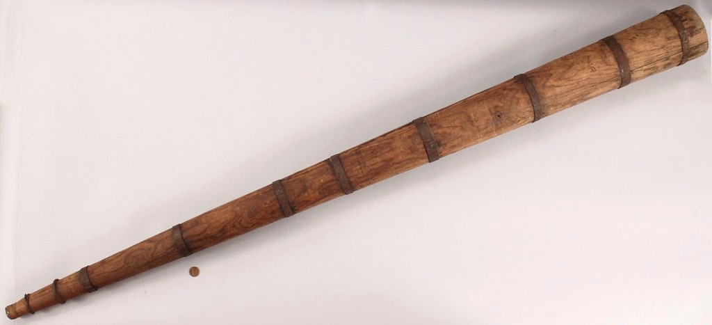 Lot 663: Wooden cone with Iron Straps, possibly used as horn