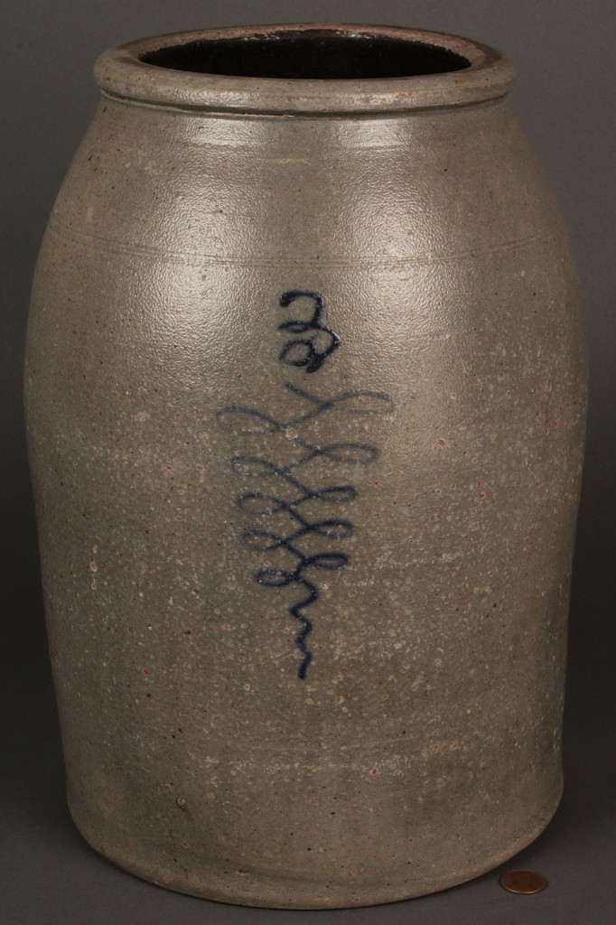 Lot 667: Stoneware Preserving Jar, cobalt decoration, poss. KY