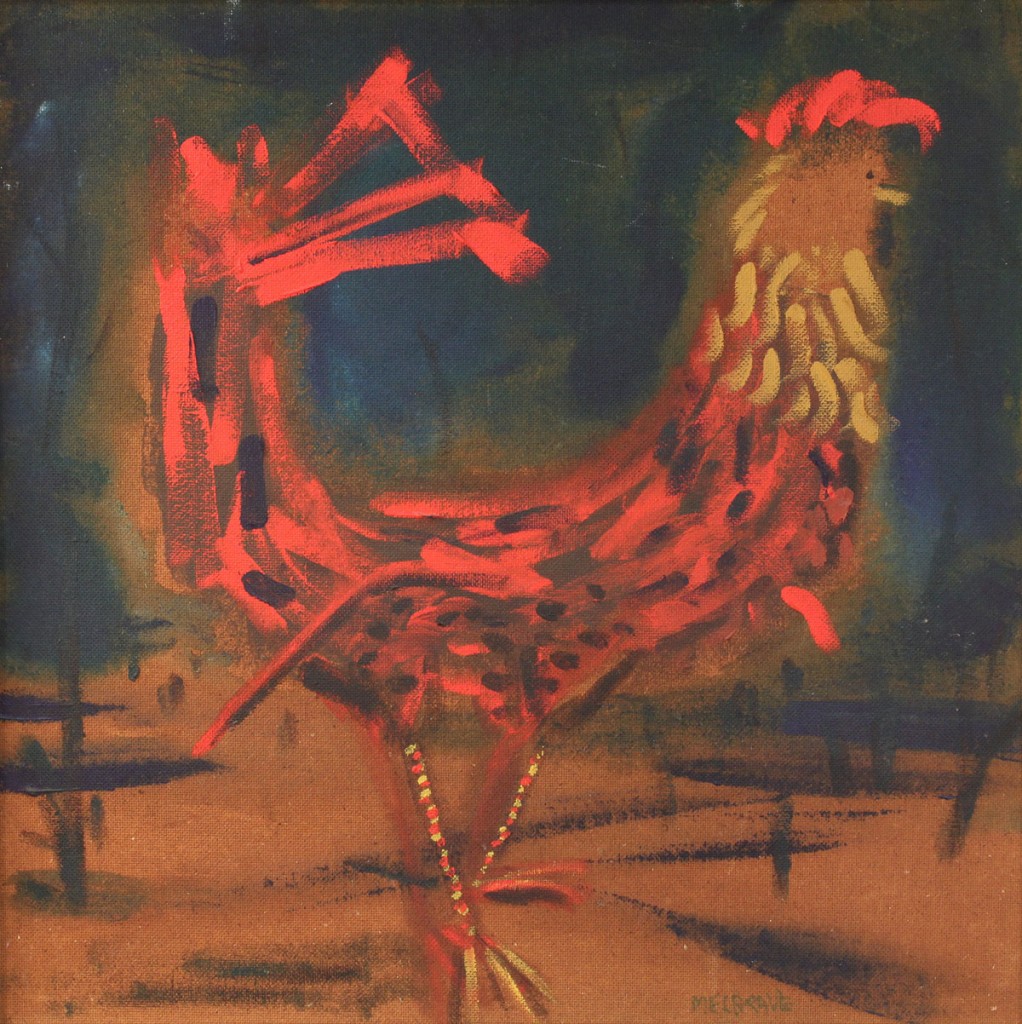 Lot 693: Lot of 3 paintings: rooster, lobster, landscape