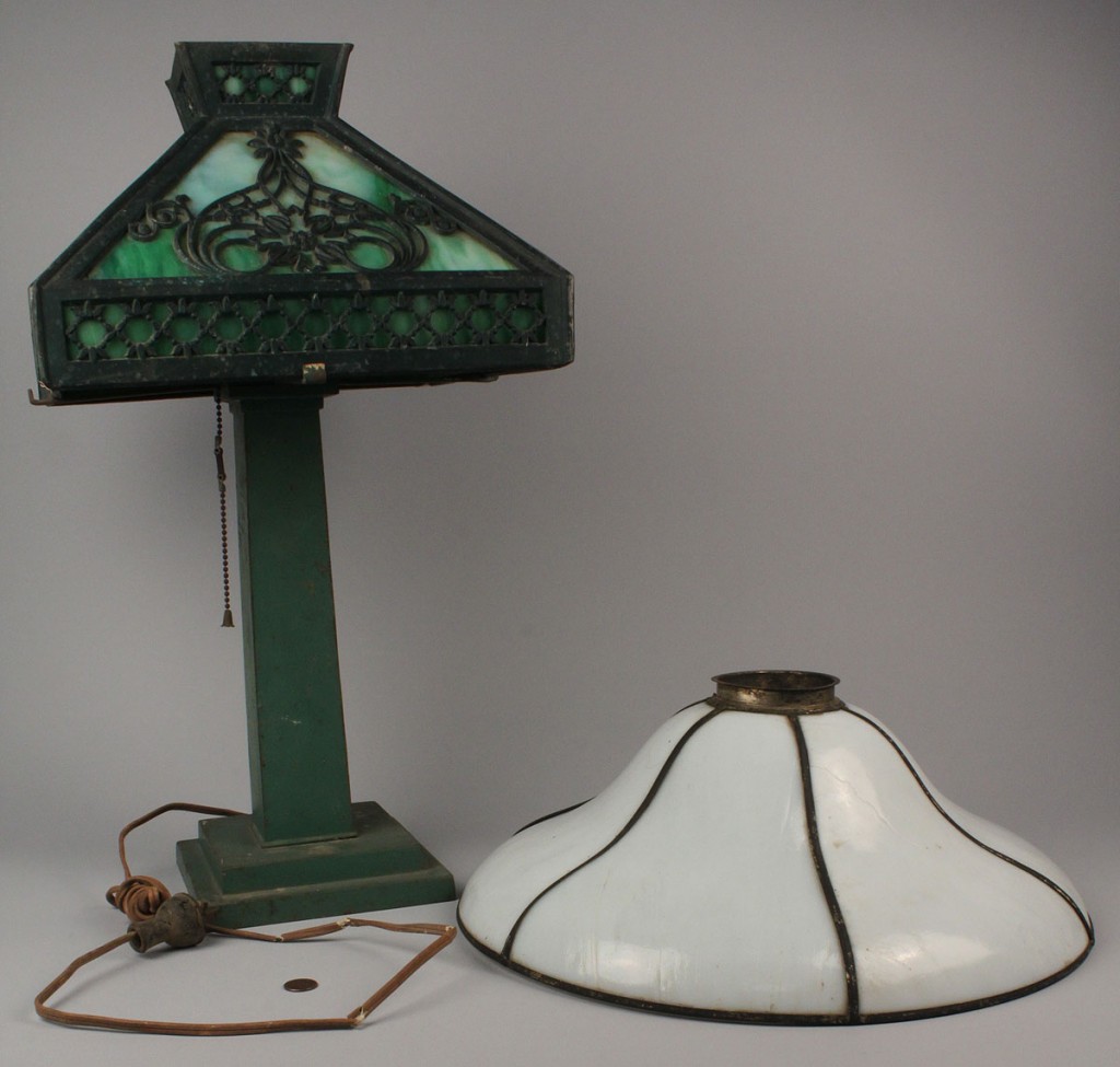 Lot 713: Mission Style Slag Glass Lamp & Shade