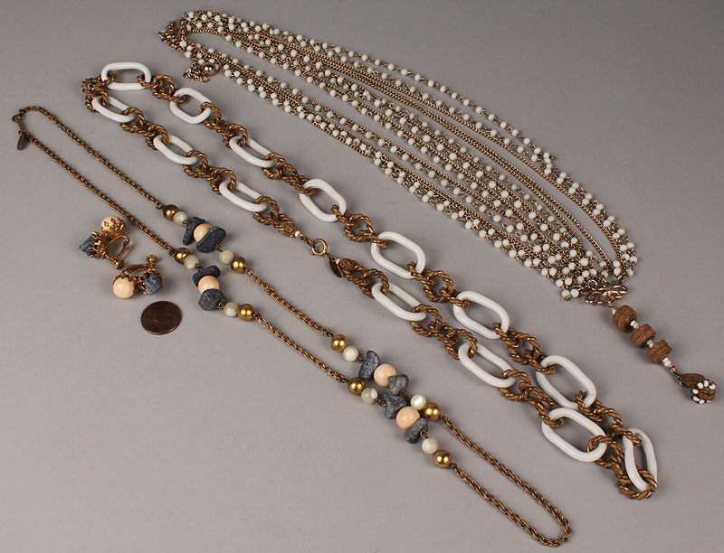 Lot 716: Three Miriam Haskell necklaces and one pr earrings
