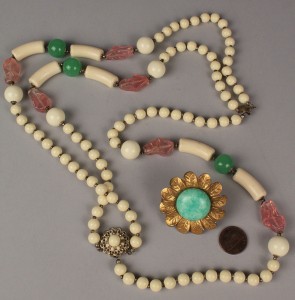 Lot 718: Miriam Haskell Necklace and Flower Brooch
