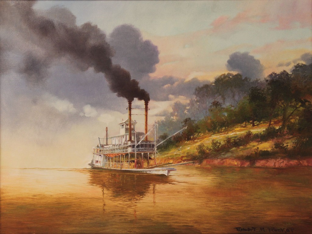 Lot 79: Robert Rucker Oil on Canvas, Steamboat at Sunset