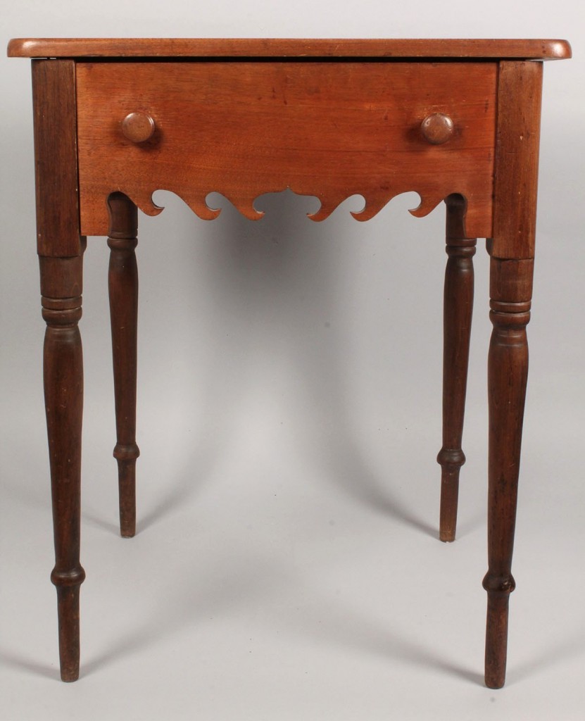 Lot 95: East TN One Drawer Table with elaborate shaped skirt