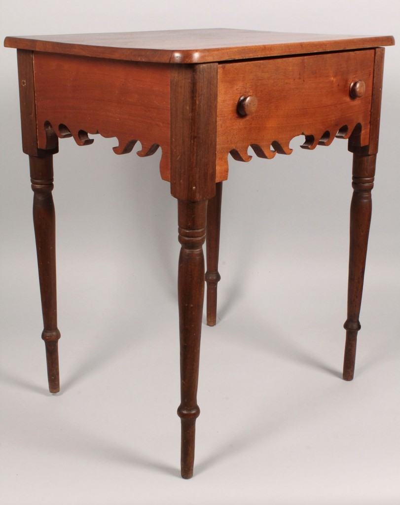 Lot 95: East TN One Drawer Table with elaborate shaped skirt