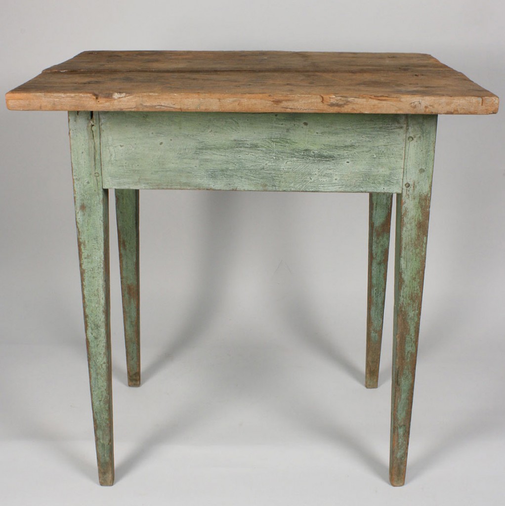Lot 97: East TN Hepplewhite Table, Blue/Green Paint
