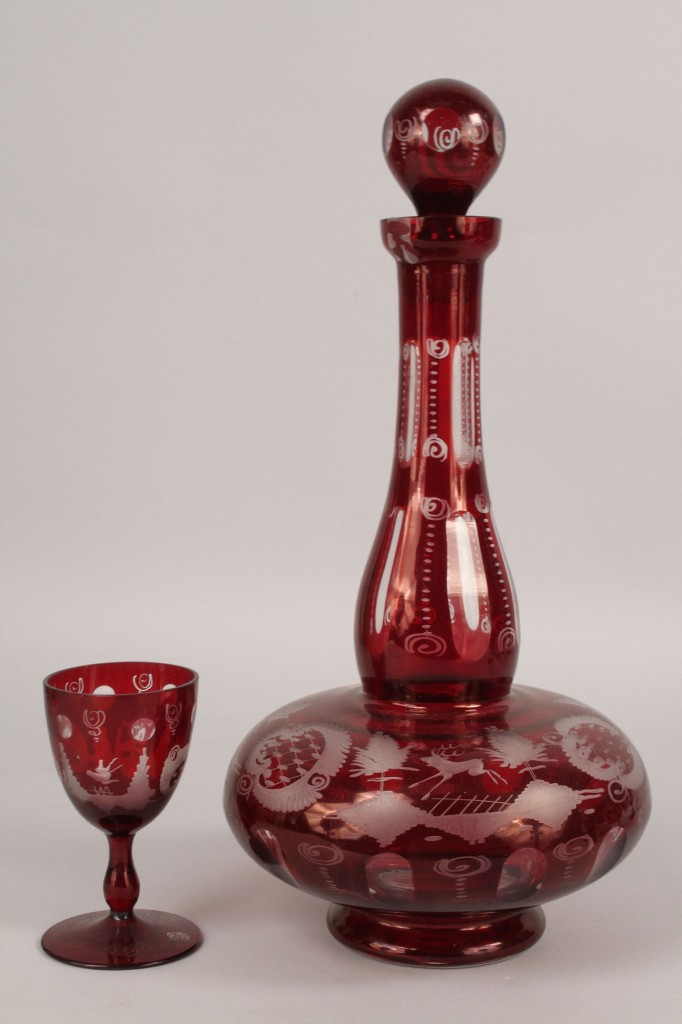 Lot 116: Bohemian Glass Cut to Clear Decanter, 6 Glasses &