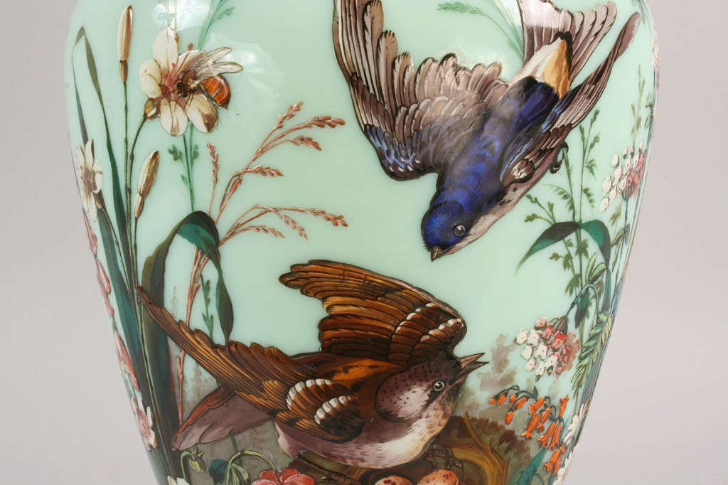 Lot 117: Large Bristol Glass Vase with enamel decorated bir