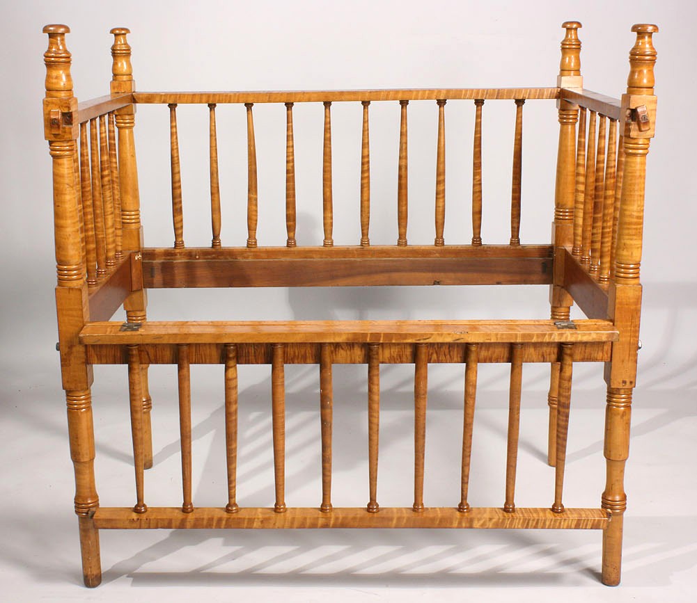 Lot 137: Tiger Maple Baby Crib, possibly Tennessee