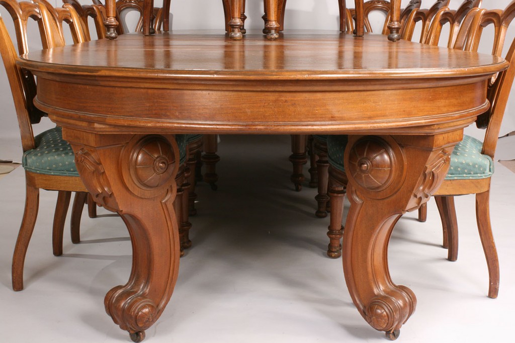 Lot 140: Walnut Renaissance Revival Dining Table & 14 chair