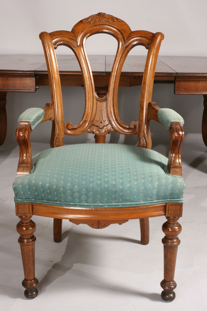 Lot 140: Walnut Renaissance Revival Dining Table & 14 chair