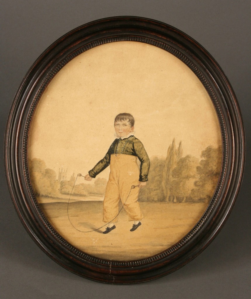 Lot 152: Watercolor of Child Skipping Rope