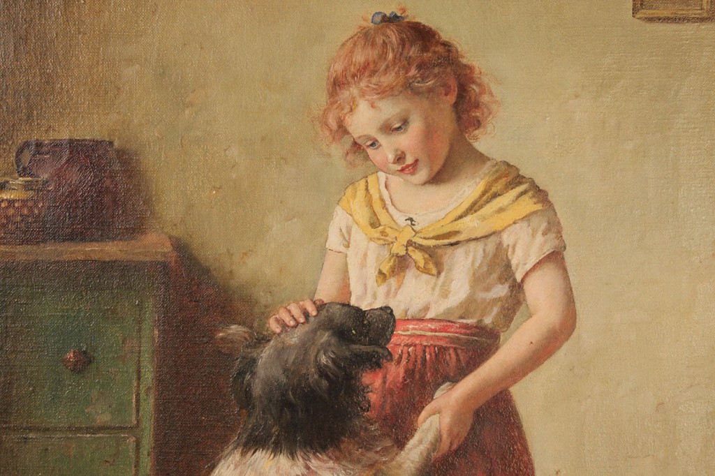 Lot 176: Edmund Adler oil on canvas, Girl with dog