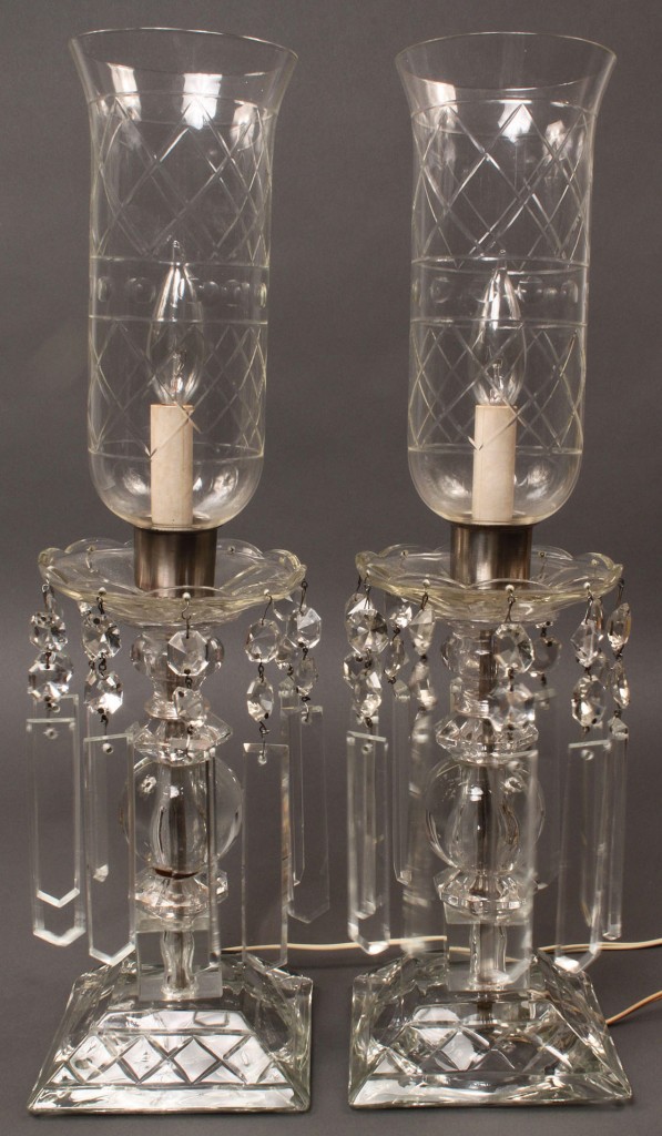 Lot 191: Pair of crystal lustre lamps