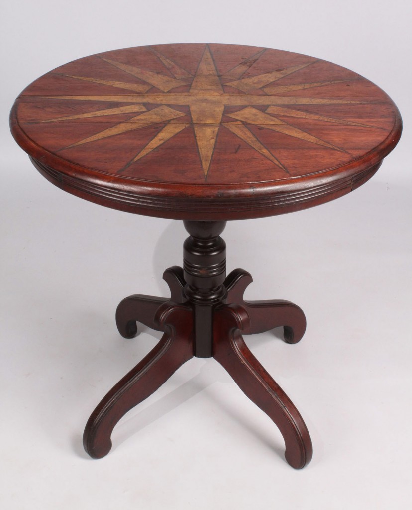Lot 214: Tilt-top Walnut Table with Painted Compass Star