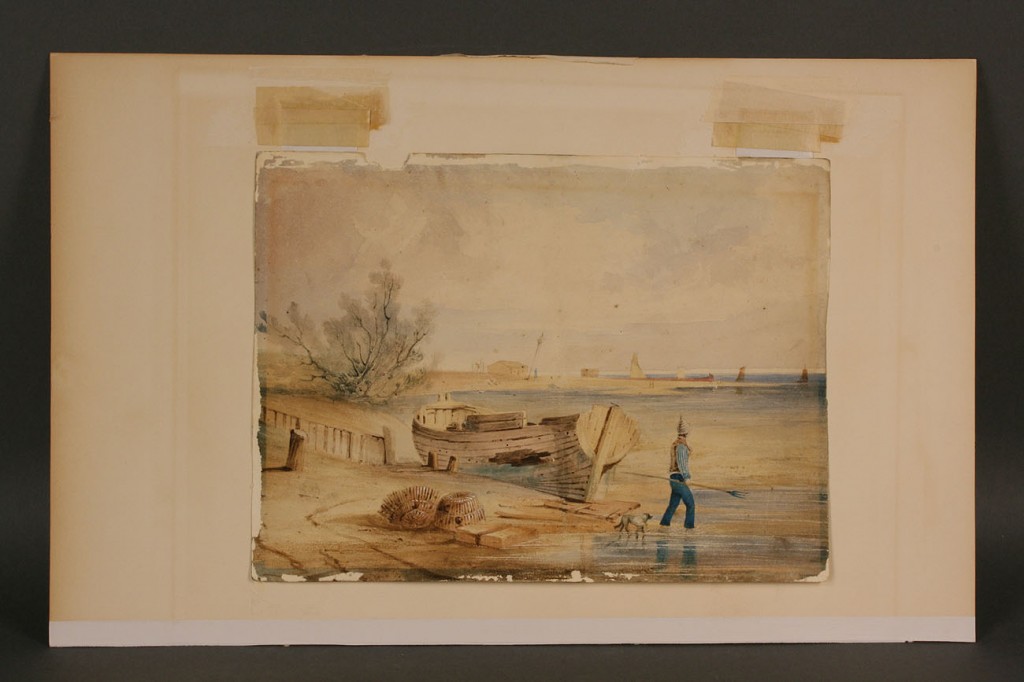 Lot 282: English marine watercolor, attr. Anthony Fielding