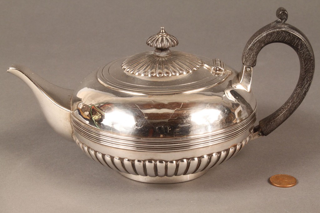 Lot 296: George III Sterling Teapot, Rooster Crest