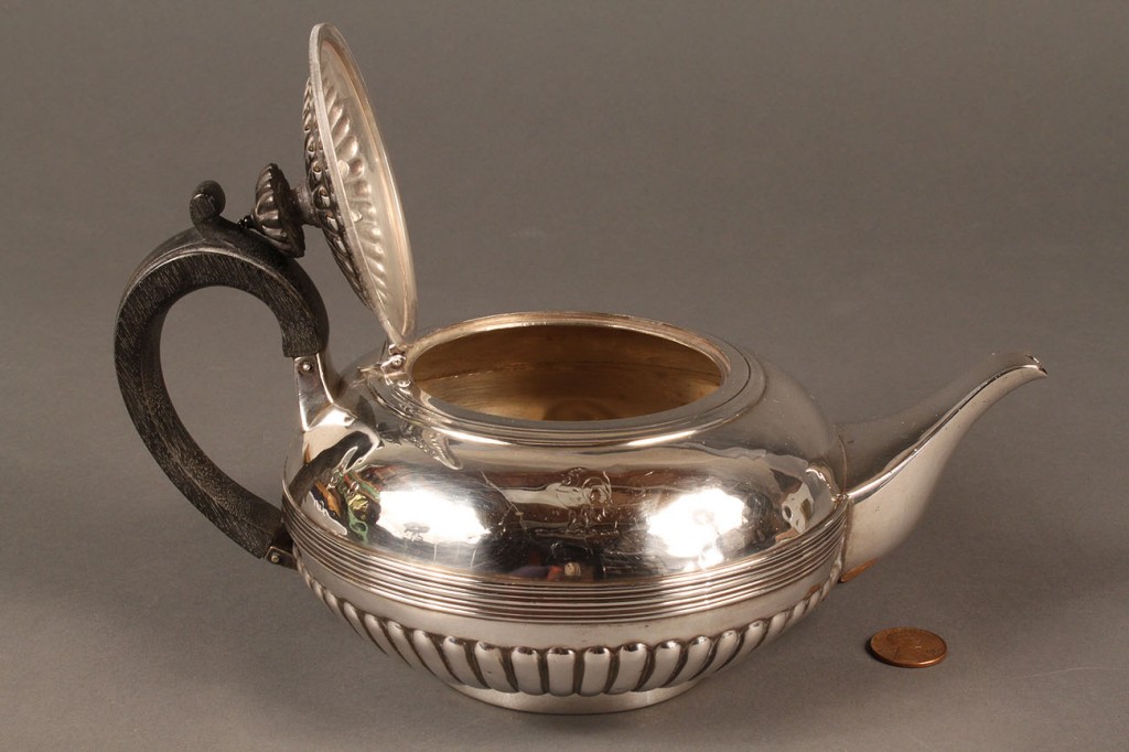 Lot 296: George III Sterling Teapot, Rooster Crest