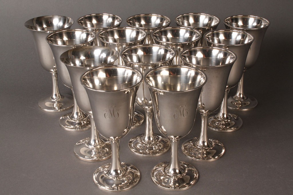 Lot 315: Wallace sterling silver goblets, set of 12 plus 2