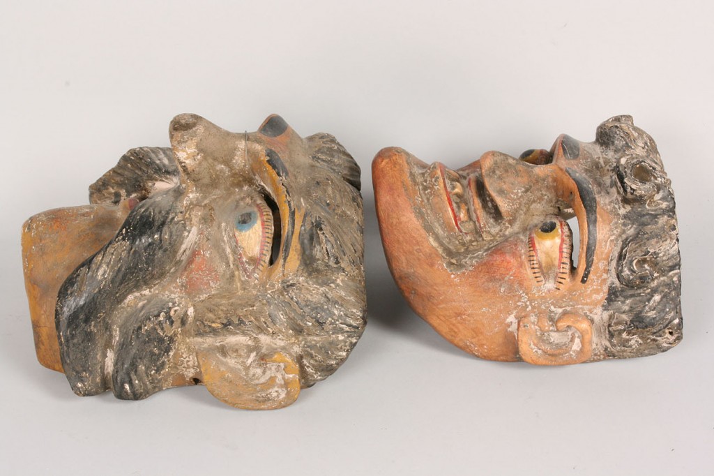 Lot 339: 2 Mexican Folk Art Viejo Masks, males with facial