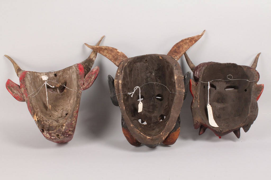 Lot 349: 3 Mexican Folk Art Diablo Dance Masks, Devil Forms