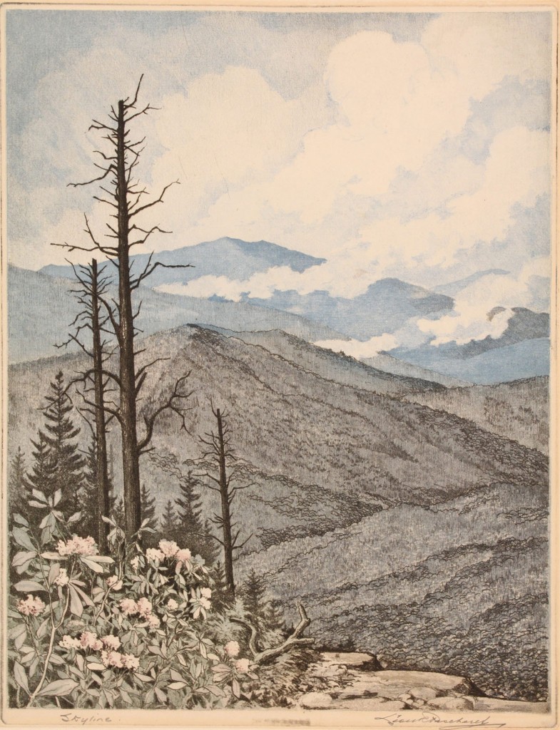 Lot 34: Leon Pescheret etching, "Skyline"