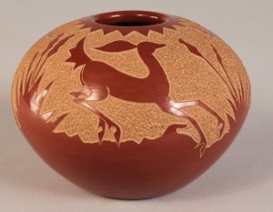 Lot 368: Santa Clara redware pot by Golden Rod, prize winne