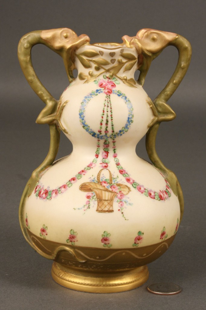 Lot 382: Amphora Vase, Basket Design and dragon handles