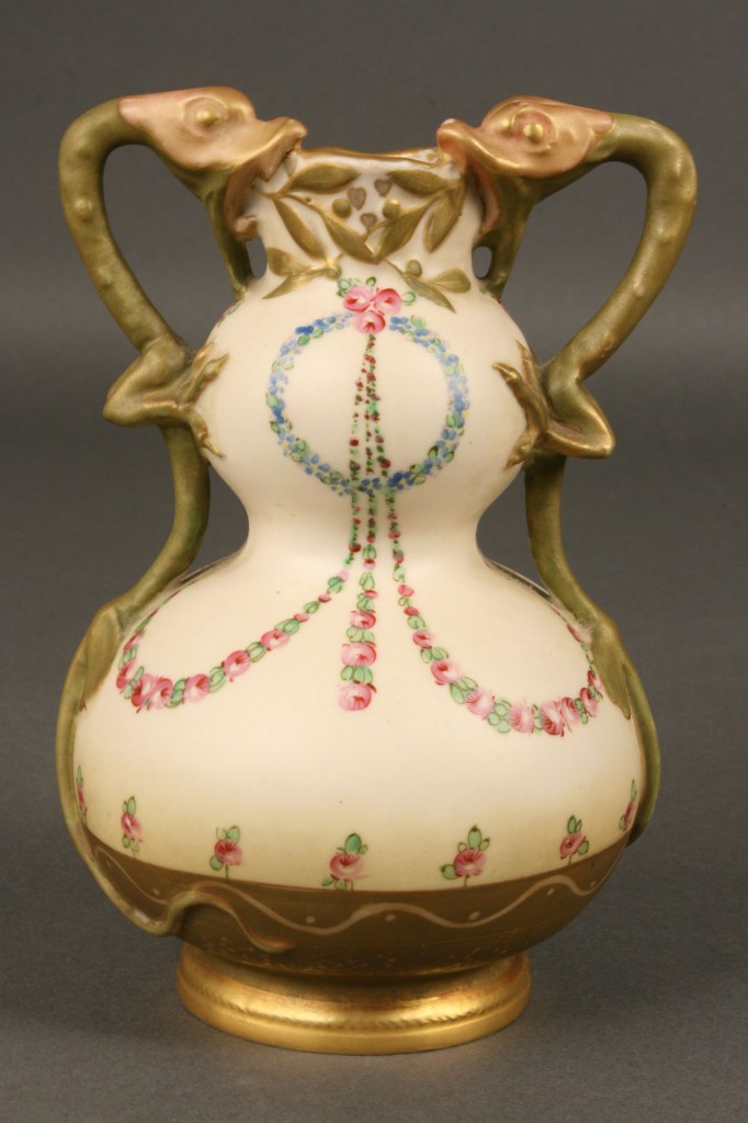 Lot 382: Amphora Vase, Basket Design and dragon handles
