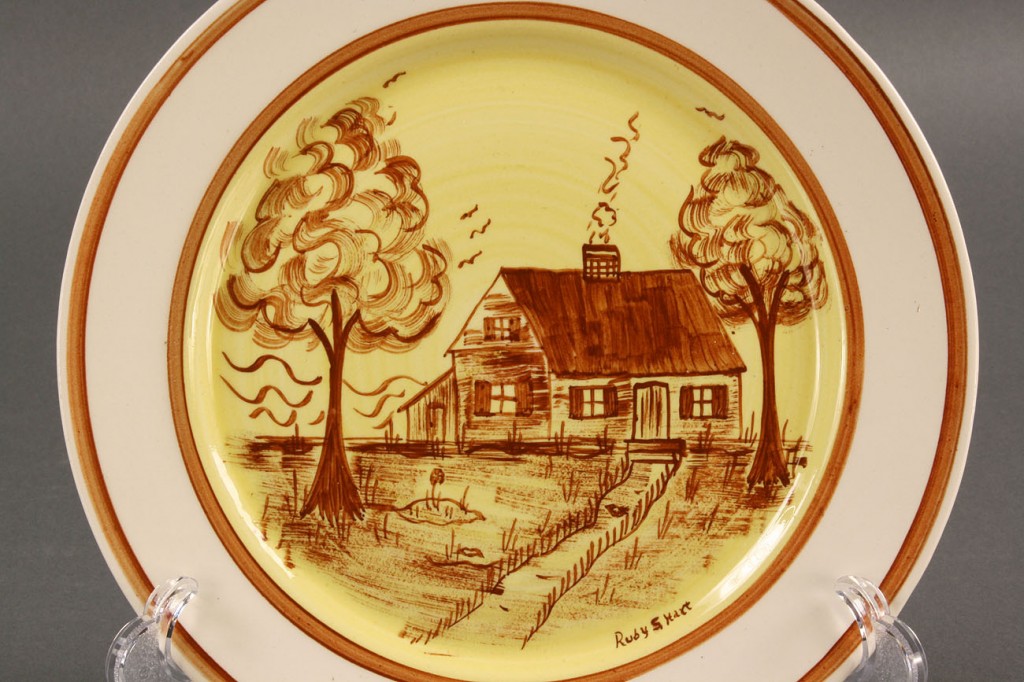 Lot 403: Blue Ridge Porcelain Cabin Scene plate, sgd Hart