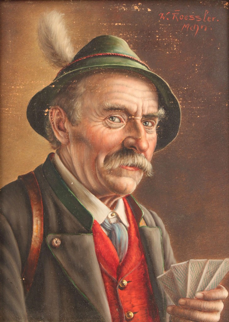 Lot 455: Walter Roessler Oil on Board, gentleman with card