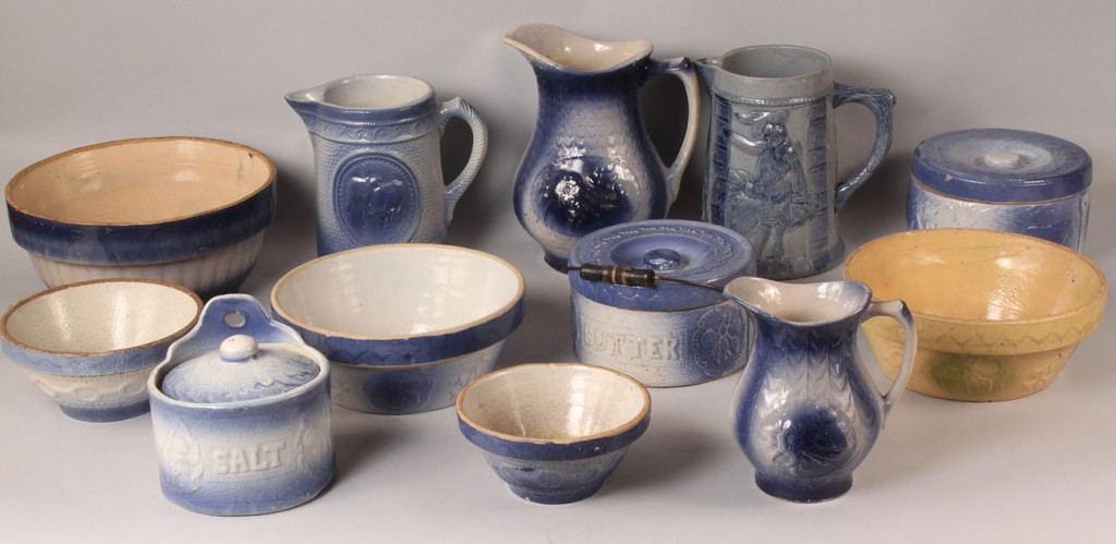 Lot 487: 9 pcs Blue Salt Glaze Pottery
