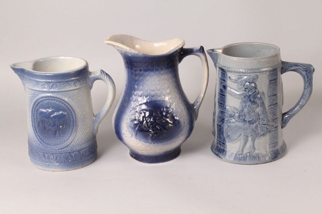 Lot 487: 9 pcs Blue Salt Glaze Pottery